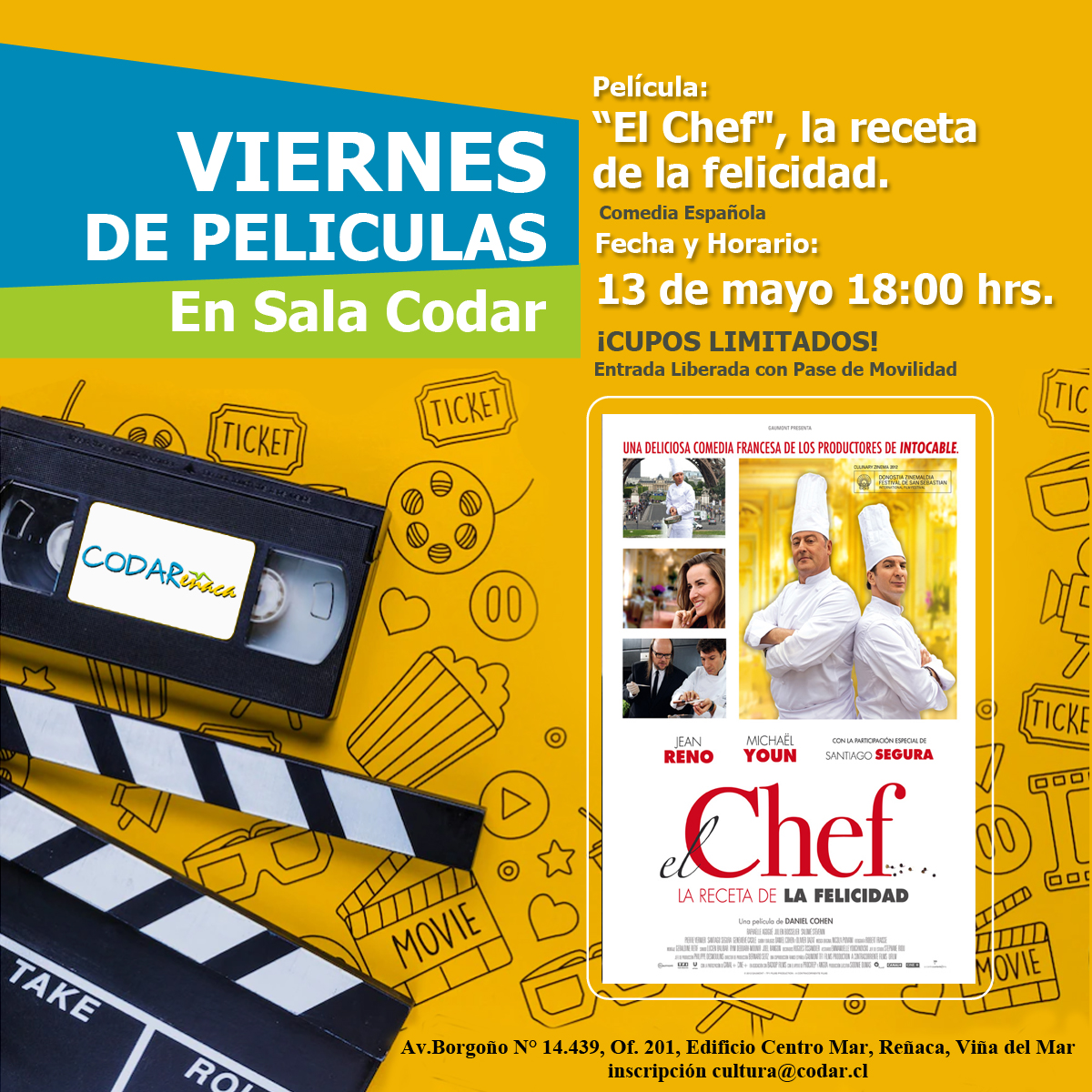 Cine viernes 13 de mayo. «El Chef, la receta de la felicidad» – Codar